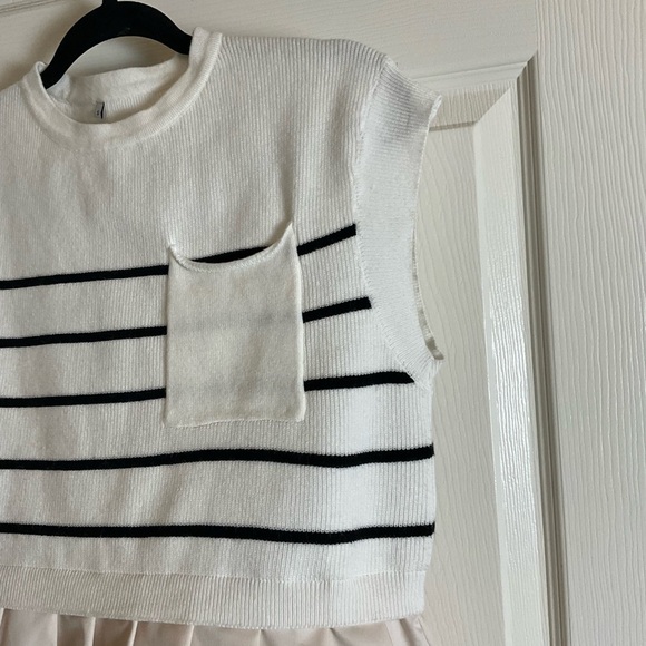 Womens Dresses Striped Knit Top Pleated Loose Swing Mini Short Sleeve Dress S - Picture 6 of 15